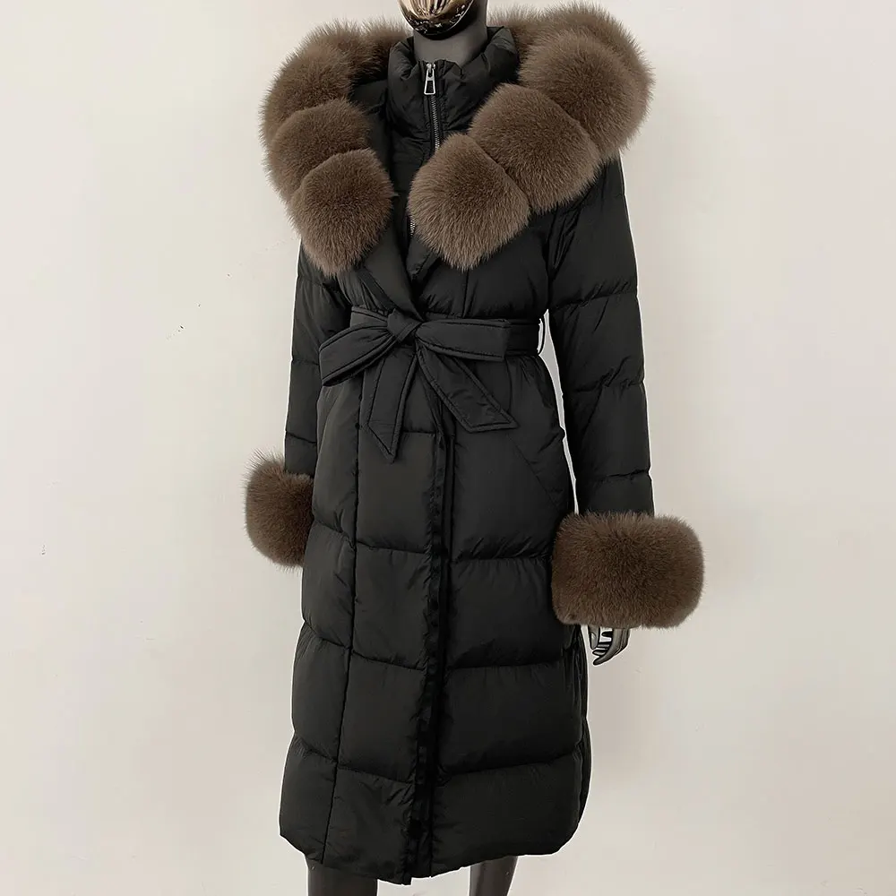 OFTBUY 2024 Long Winter Jacket Women Natural Real Raccoon Fox Fur Collar Hooded White Duck Down Coat Thick Warm Casual Outerwear