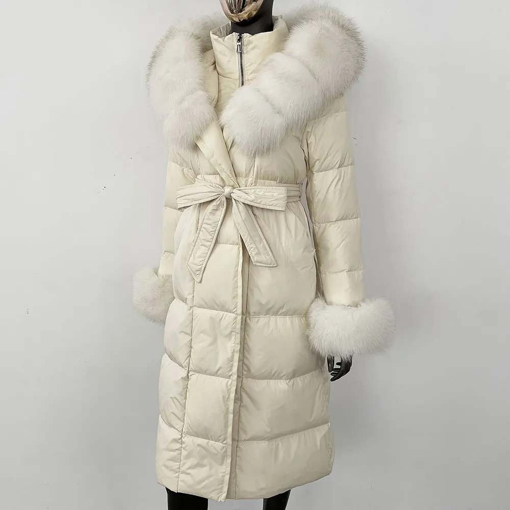 OFTBUY 2024 Long Winter Jacket Women Natural Real Raccoon Fox Fur Collar Hooded White Duck Down Coat Thick Warm Casual Outerwear