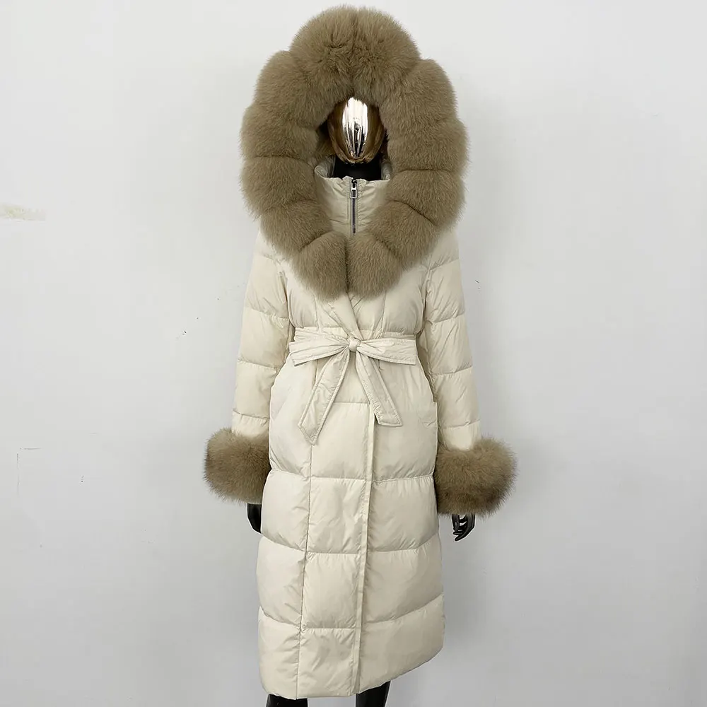 OFTBUY 2024 Long Winter Jacket Women Natural Real Raccoon Fox Fur Collar Hooded White Duck Down Coat Thick Warm Casual Outerwear