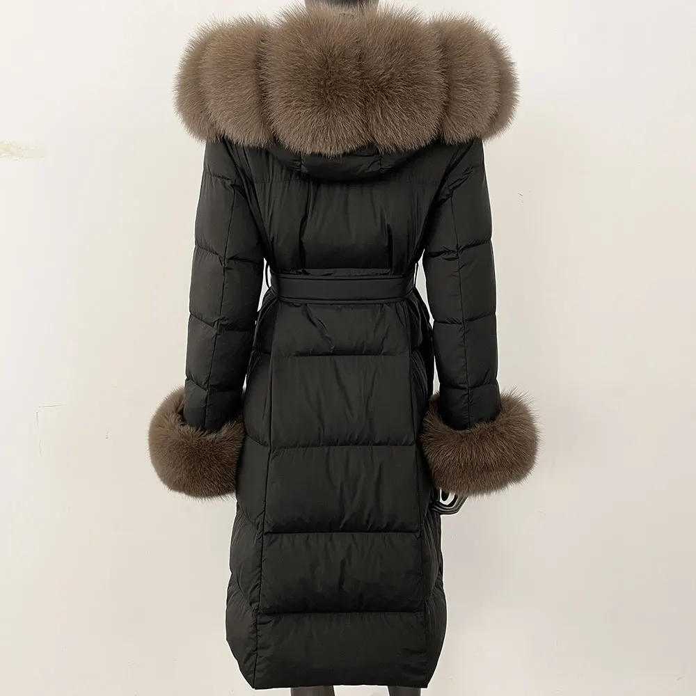OFTBUY 2024 Long Winter Jacket Women Natural Real Raccoon Fox Fur Collar Hooded White Duck Down Coat Thick Warm Casual Outerwear