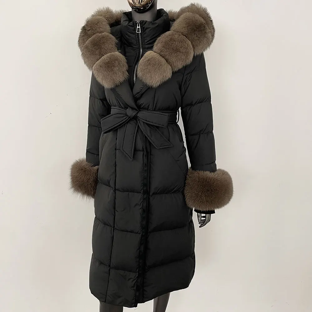 OFTBUY 2024 Long Winter Jacket Women Natural Real Raccoon Fox Fur Collar Hooded White Duck Down Coat Thick Warm Casual Outerwear
