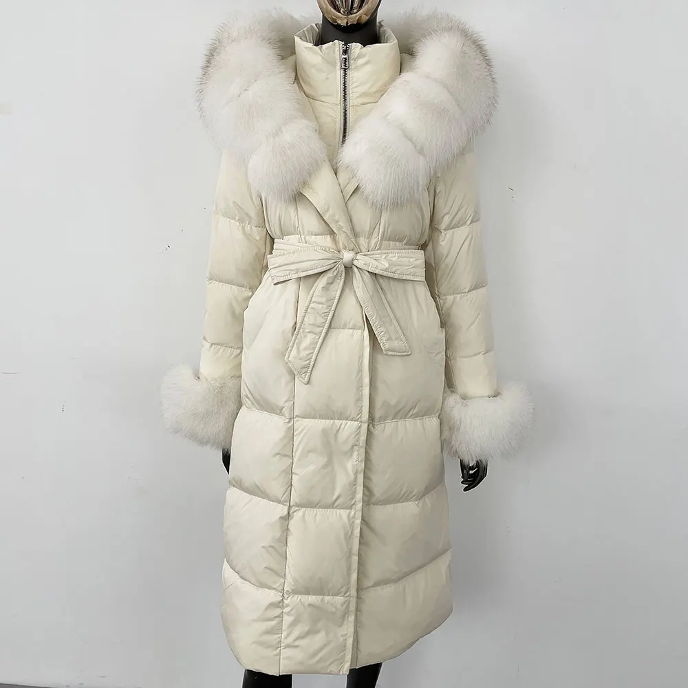 OFTBUY 2024 Long Winter Jacket Women Natural Real Raccoon Fox Fur Collar Hooded White Duck Down Coat Thick Warm Casual Outerwear