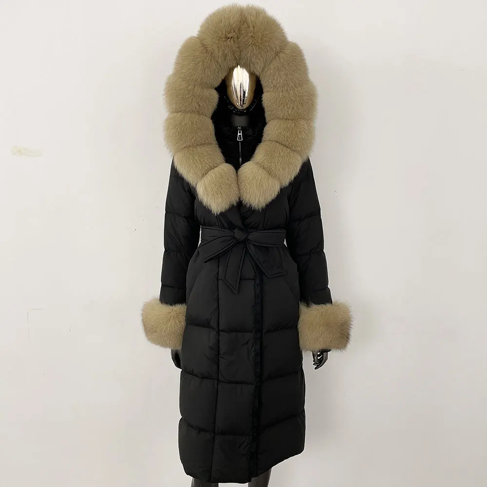 OFTBUY 2024 Long Winter Jacket Women Natural Real Raccoon Fox Fur Collar Hooded White Duck Down Coat Thick Warm Casual Outerwear