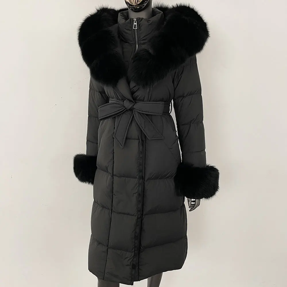 OFTBUY 2024 Long Winter Jacket Women Natural Real Raccoon Fox Fur Collar Hooded White Duck Down Coat Thick Warm Casual Outerwear