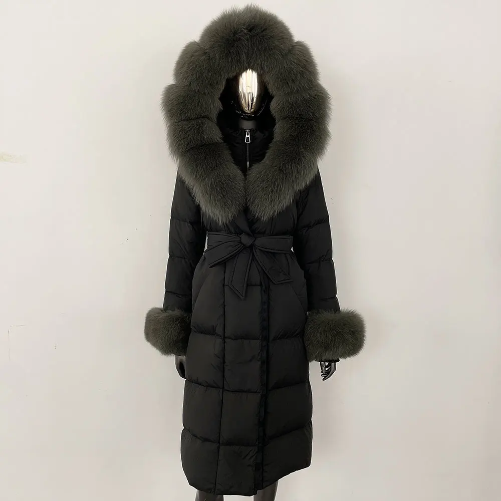 OFTBUY 2024 Long Winter Jacket Women Natural Real Raccoon Fox Fur Collar Hooded White Duck Down Coat Thick Warm Casual Outerwear