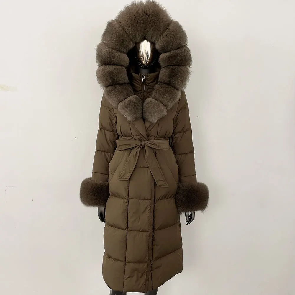 OFTBUY 2024 Long Winter Jacket Women Natural Real Raccoon Fox Fur Collar Hooded White Duck Down Coat Thick Warm Casual Outerwear