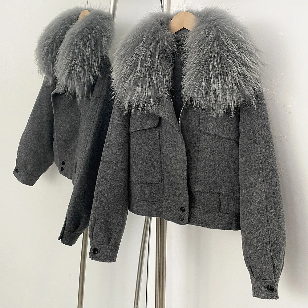 OFTBUY New Autumn Winter Real Fox Fur Top Clothes Women Short 100% Wool Coat Fahsion Natural Fur Cashmere Woolen Jacket Female