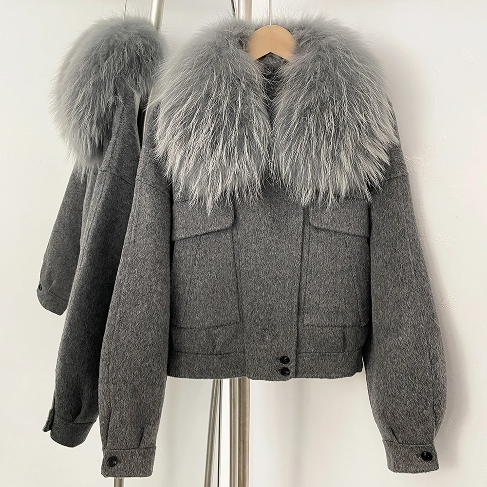 OFTBUY New Autumn Winter Real Fox Fur Top Clothes Women Short 100% Wool Coat Fahsion Natural Fur Cashmere Woolen Jacket Female