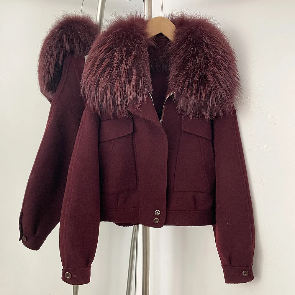 OFTBUY New Autumn Winter Real Fox Fur Top Clothes Women Short 100% Wool Coat Fahsion Natural Fur Cashmere Woolen Jacket Female