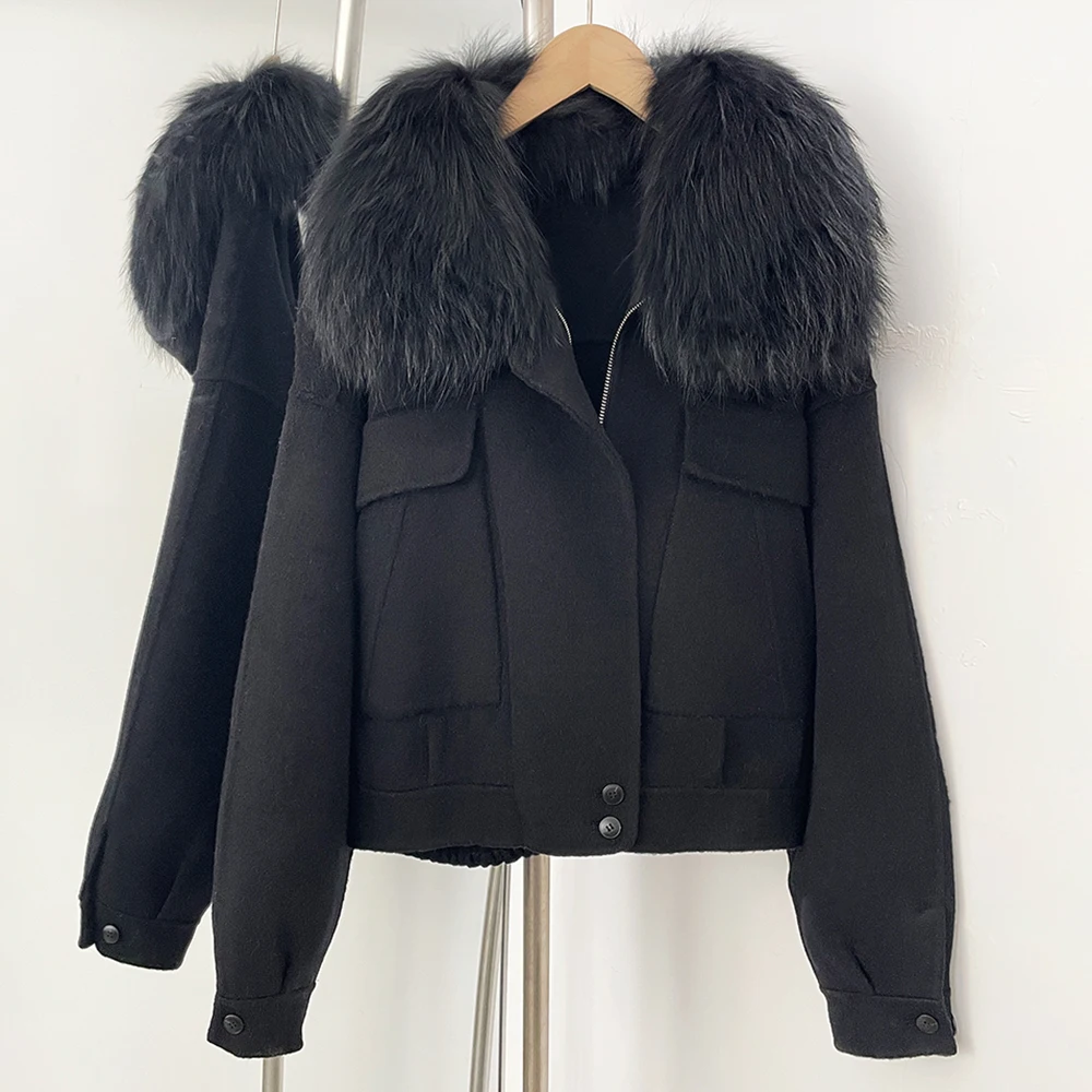 OFTBUY New Autumn Winter Real Fox Fur Top Clothes Women Short 100% Wool Coat Fahsion Natural Fur Cashmere Woolen Jacket Female