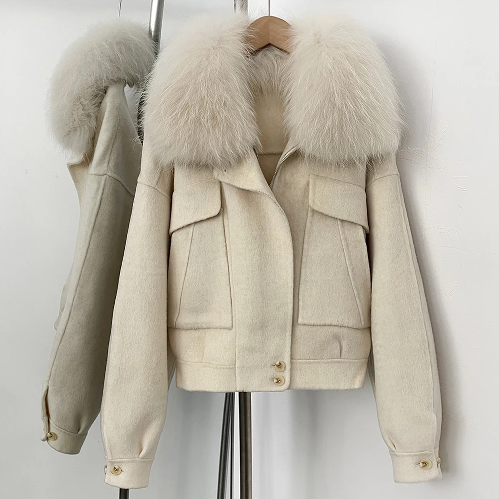 OFTBUY New Autumn Winter Real Fox Fur Top Clothes Women Short 100% Wool Coat Fahsion Natural Fur Cashmere Woolen Jacket Female