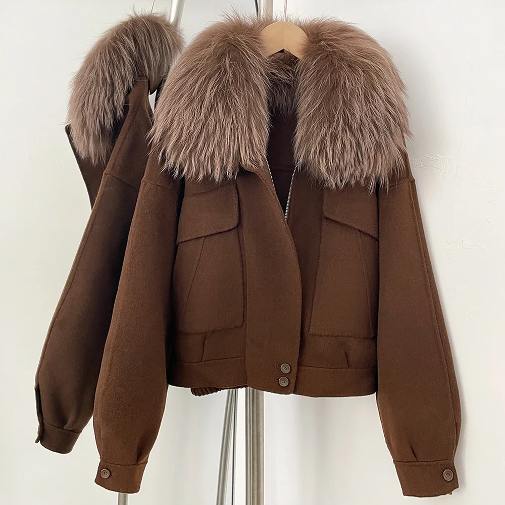 OFTBUY New Autumn Winter Real Fox Fur Top Clothes Women Short 100% Wool Coat Fahsion Natural Fur Cashmere Woolen Jacket Female