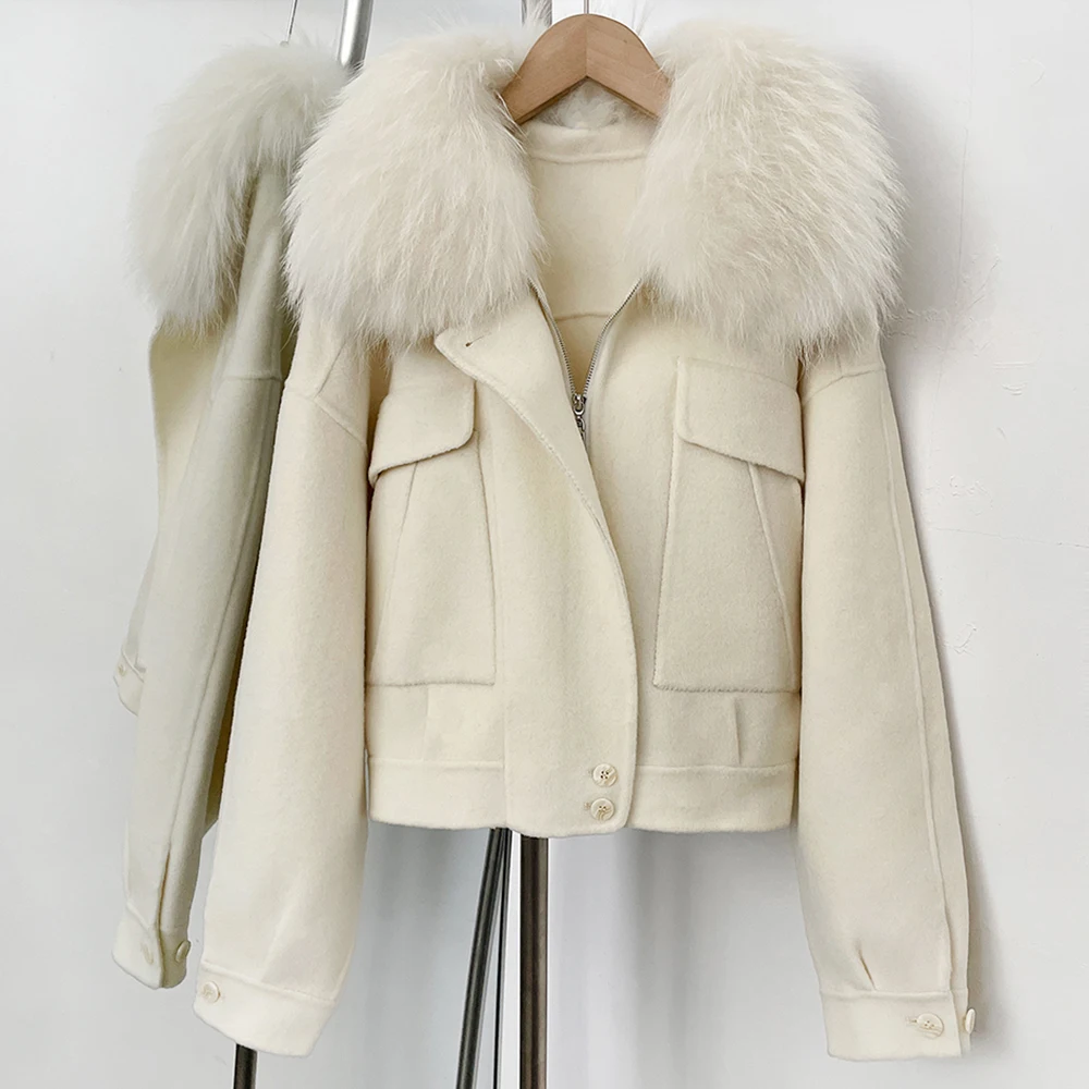 OFTBUY New Autumn Winter Real Fox Fur Top Clothes Women Short 100% Wool Coat Fahsion Natural Fur Cashmere Woolen Jacket Female