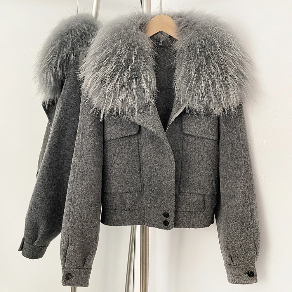OFTBUY New Autumn Winter Real Fox Fur Top Clothes Women Short 100% Wool Coat Fahsion Natural Fur Cashmere Woolen Jacket Female