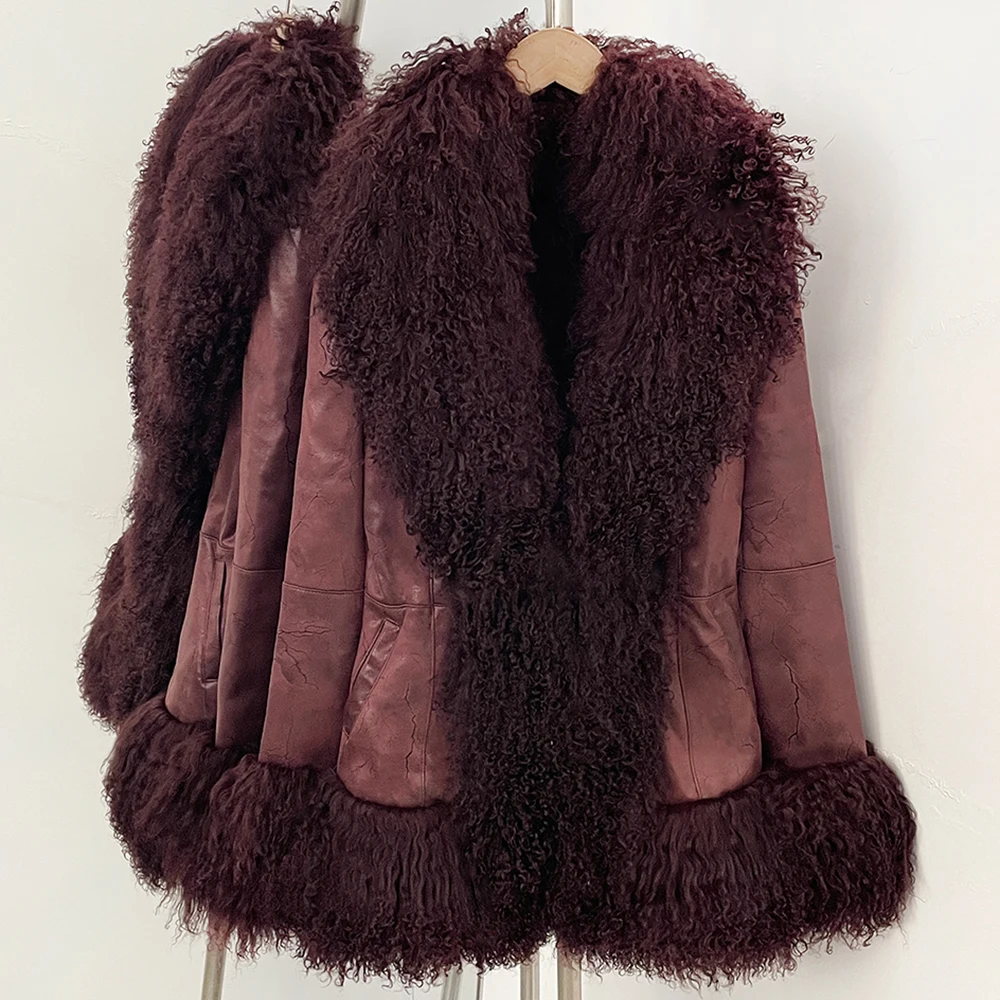 OFTBUY Thick Warm Fashion Overwear Lady New Winter Coat Women Natural Mongolia Sheep Fur Jacket Real Rabbit Fur Coat Female