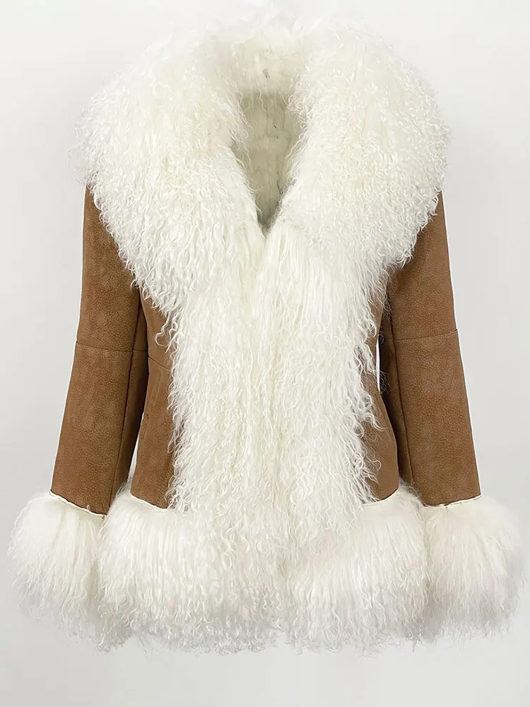 OFTBUY Thick Warm Fashion Overwear Lady New Winter Coat Women Natural Mongolia Sheep Fur Jacket Real Rabbit Fur Coat Female