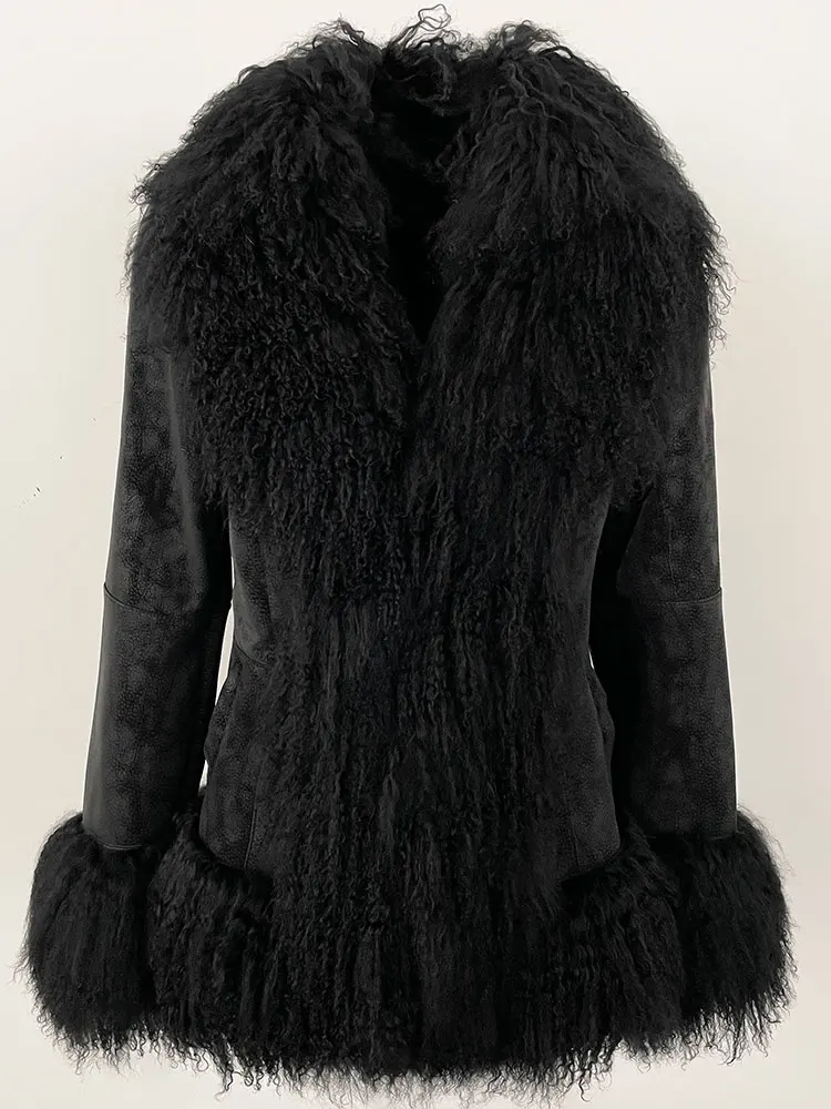 OFTBUY Thick Warm Fashion Overwear Lady New Winter Coat Women Natural Mongolia Sheep Fur Jacket Real Rabbit Fur Coat Female