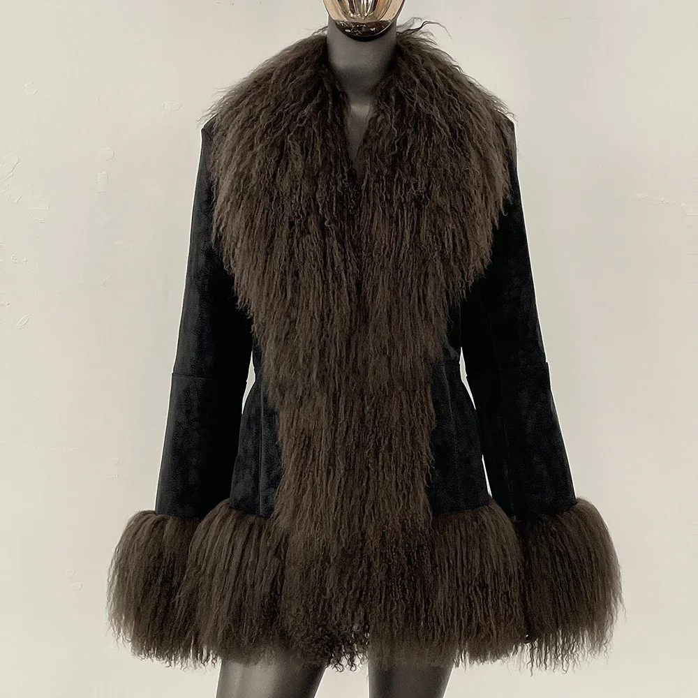 OFTBUY Thick Warm Fashion Overwear Lady New Winter Coat Women Natural Mongolia Sheep Fur Jacket Real Rabbit Fur Coat Female