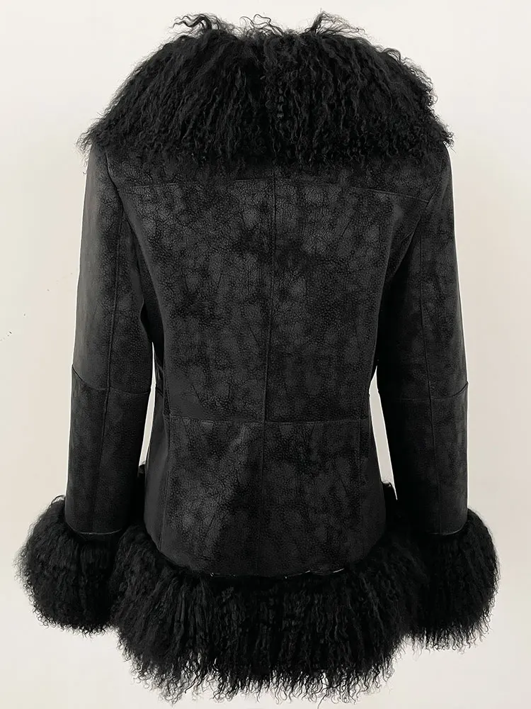 OFTBUY Thick Warm Fashion Overwear Lady New Winter Coat Women Natural Mongolia Sheep Fur Jacket Real Rabbit Fur Coat Female