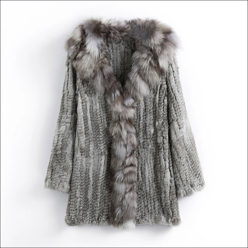 CT903 Pudi New Autumn Women Genuine Rabbit Fur Coat With Real Fox Collar Lady Casual Winter Jacket Trench