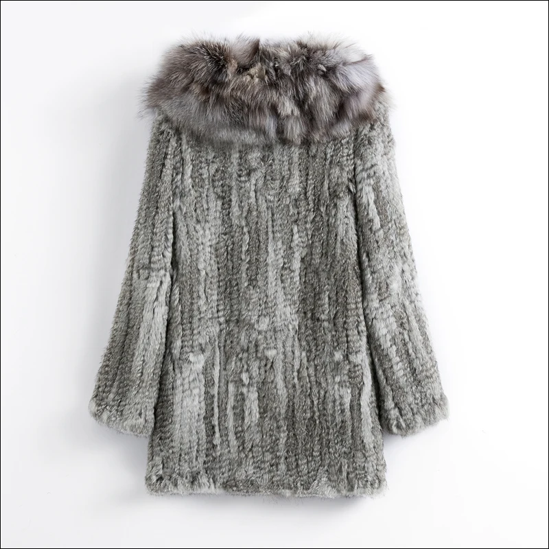 CT903 Pudi New Autumn Women Genuine Rabbit Fur Coat With Real Fox Collar Lady Casual Winter Jacket Trench