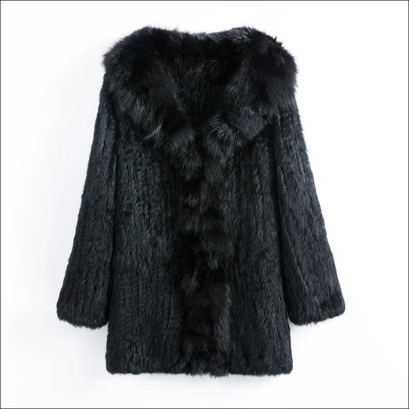 CT903 Pudi New Autumn Women Genuine Rabbit Fur Coat With Real Fox Collar Lady Casual Winter Jacket Trench