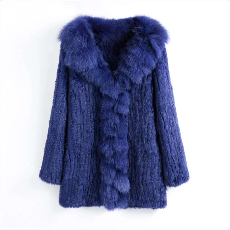 CT903 Pudi New Autumn Women Genuine Rabbit Fur Coat With Real Fox Collar Lady Casual Winter Jacket Trench
