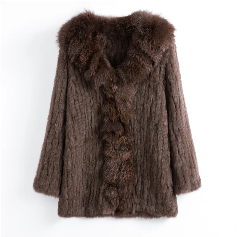 CT903 Pudi New Autumn Women Genuine Rabbit Fur Coat With Real Fox Collar Lady Casual Winter Jacket Trench