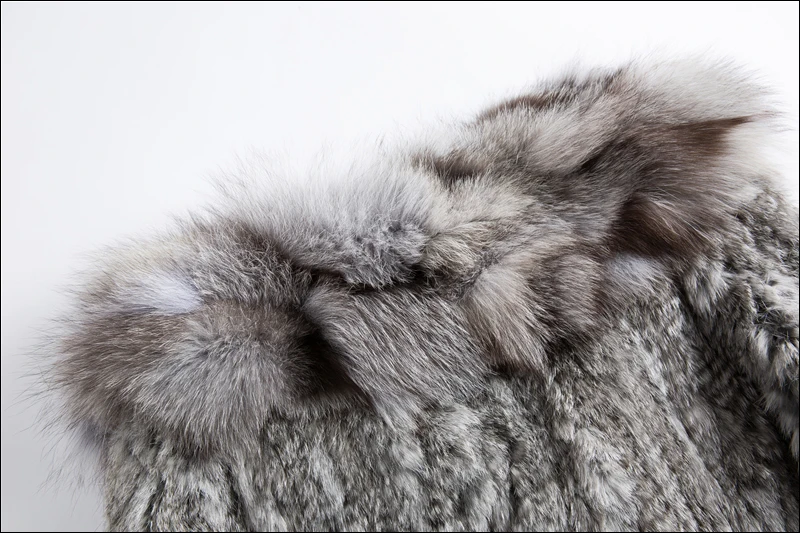 CT903 Pudi New Autumn Women Genuine Rabbit Fur Coat With Real Fox Collar Lady Casual Winter Jacket Trench