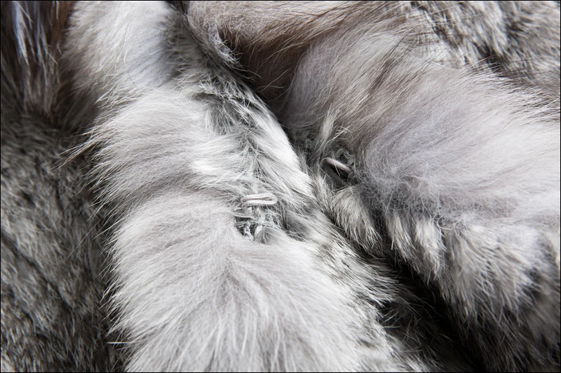CT903 Pudi New Autumn Women Genuine Rabbit Fur Coat With Real Fox Collar Lady Casual Winter Jacket Trench