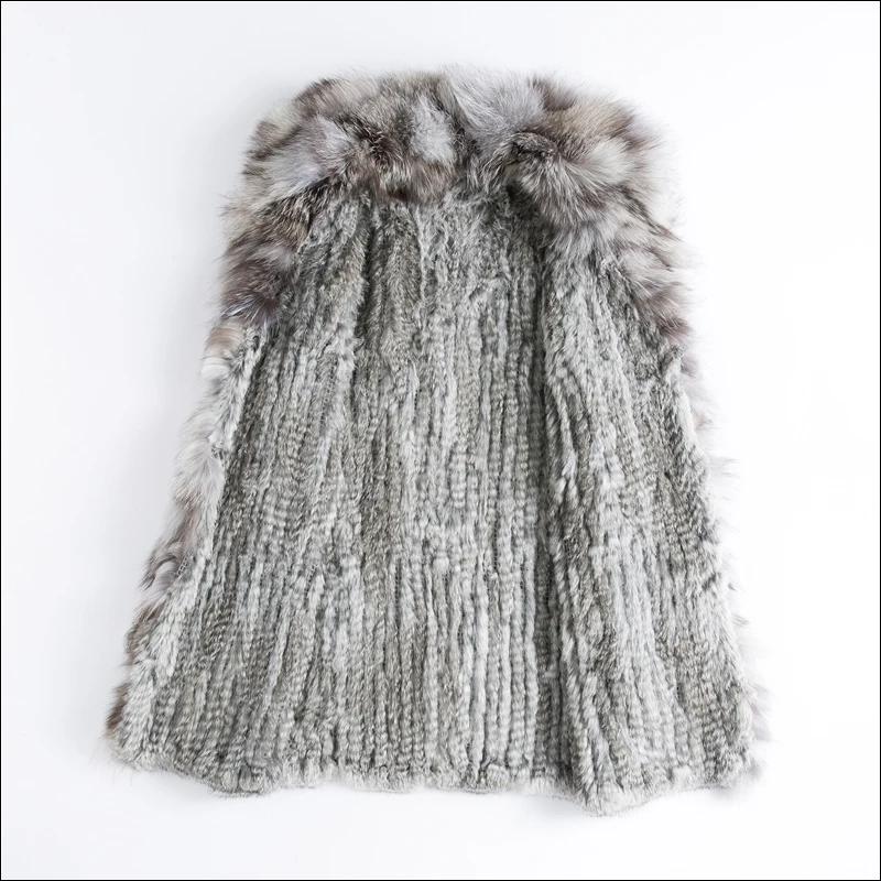 CT903 Pudi New Autumn Women Genuine Rabbit Fur Coat With Real Fox Collar Lady Casual Winter Jacket Trench