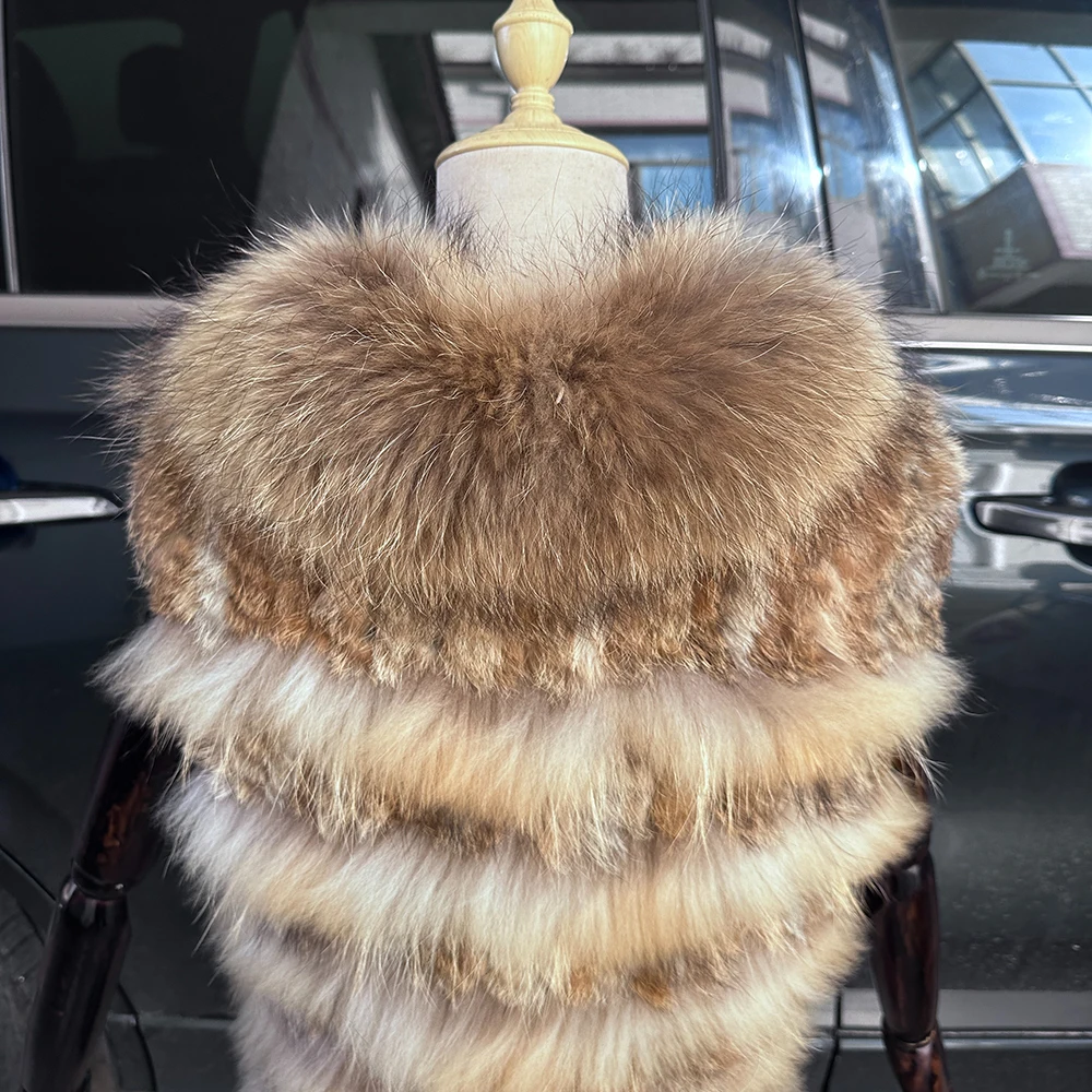 Women Knitted Handmade Real Rabbit Fur Vest Gilet Sleeveless Garment Waistcoat Female Natural Raccoon Fur Coat Jacket