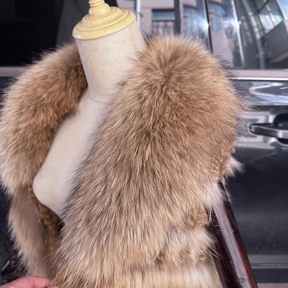 Women Knitted Handmade Real Rabbit Fur Vest Gilet Sleeveless Garment Waistcoat Female Natural Raccoon Fur Coat Jacket