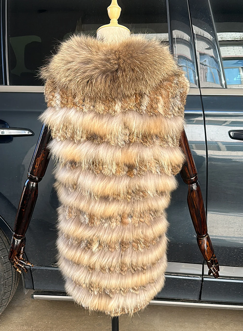 Women Knitted Handmade Real Rabbit Fur Vest Gilet Sleeveless Garment Waistcoat Female Natural Raccoon Fur Coat Jacket