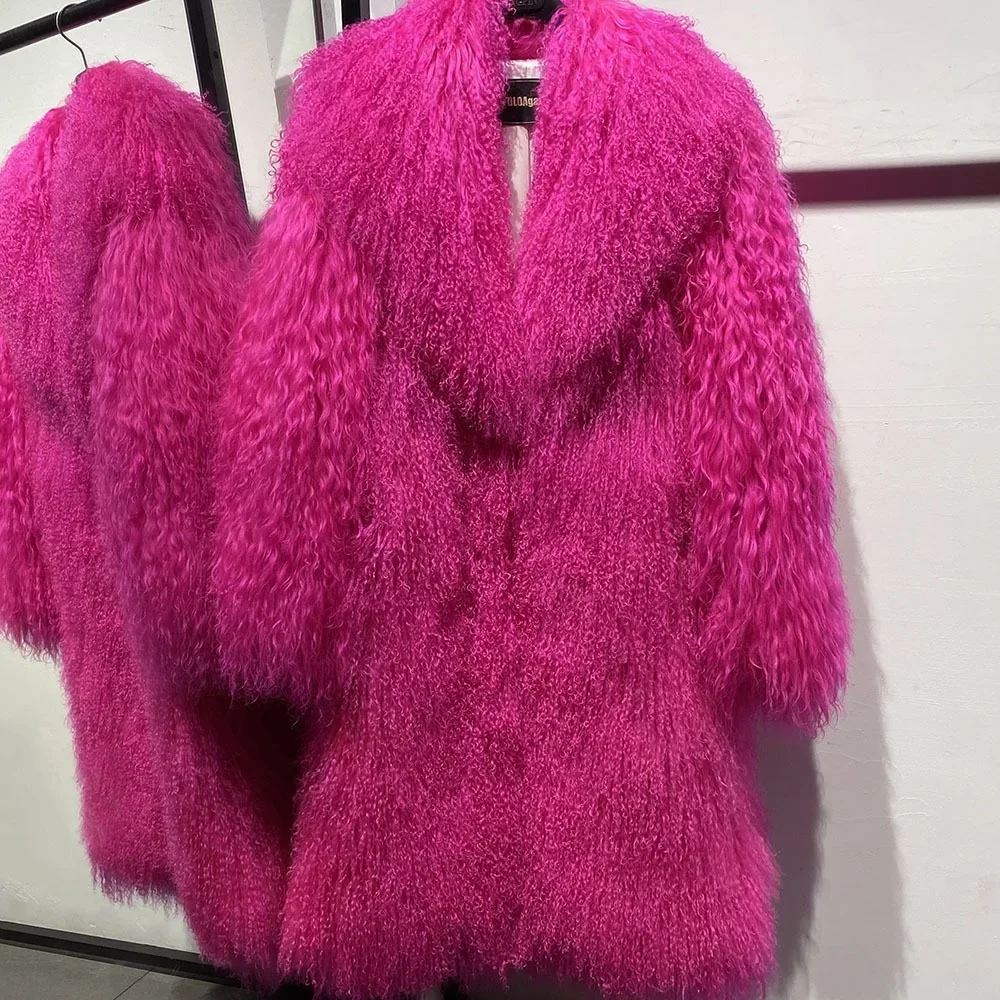 Mongolia Sheep Fur New brand real fur Long genuine fur coat Mongolia Sheep Fur long sleeves women's warm jacket