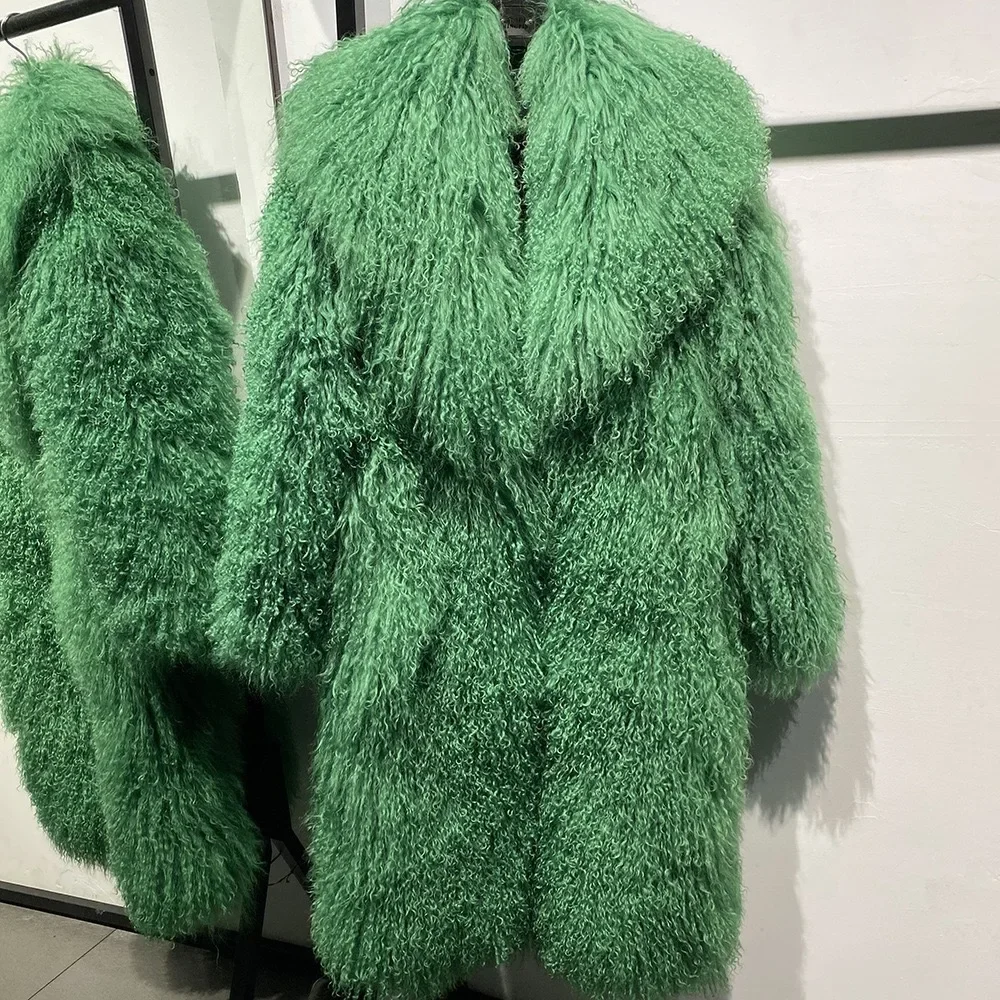 Mongolia Sheep Fur New brand real fur Long genuine fur coat Mongolia Sheep Fur long sleeves women's warm jacket