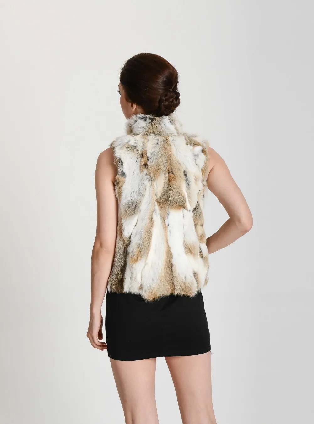 New Women Real Natural Rabbit Fur Zipper Vest High collar Fur Waist vest wfp400 Female Top
