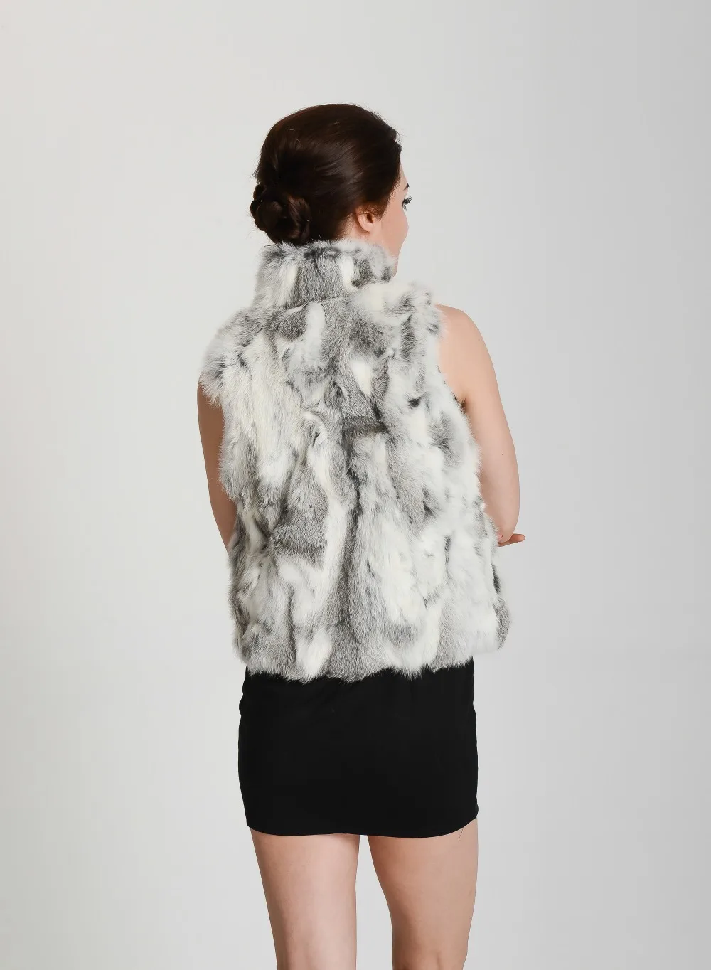 New Women Real Natural Rabbit Fur Zipper Vest High collar Fur Waist vest wfp400 Female Top