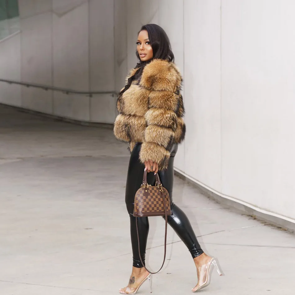 MAOMAOKONG Super Hot Winter Women Luxury Thick Real Raccoon Fur Coat Natural Fox Fur Jacket Plus Size Furry Jackets Female Vest