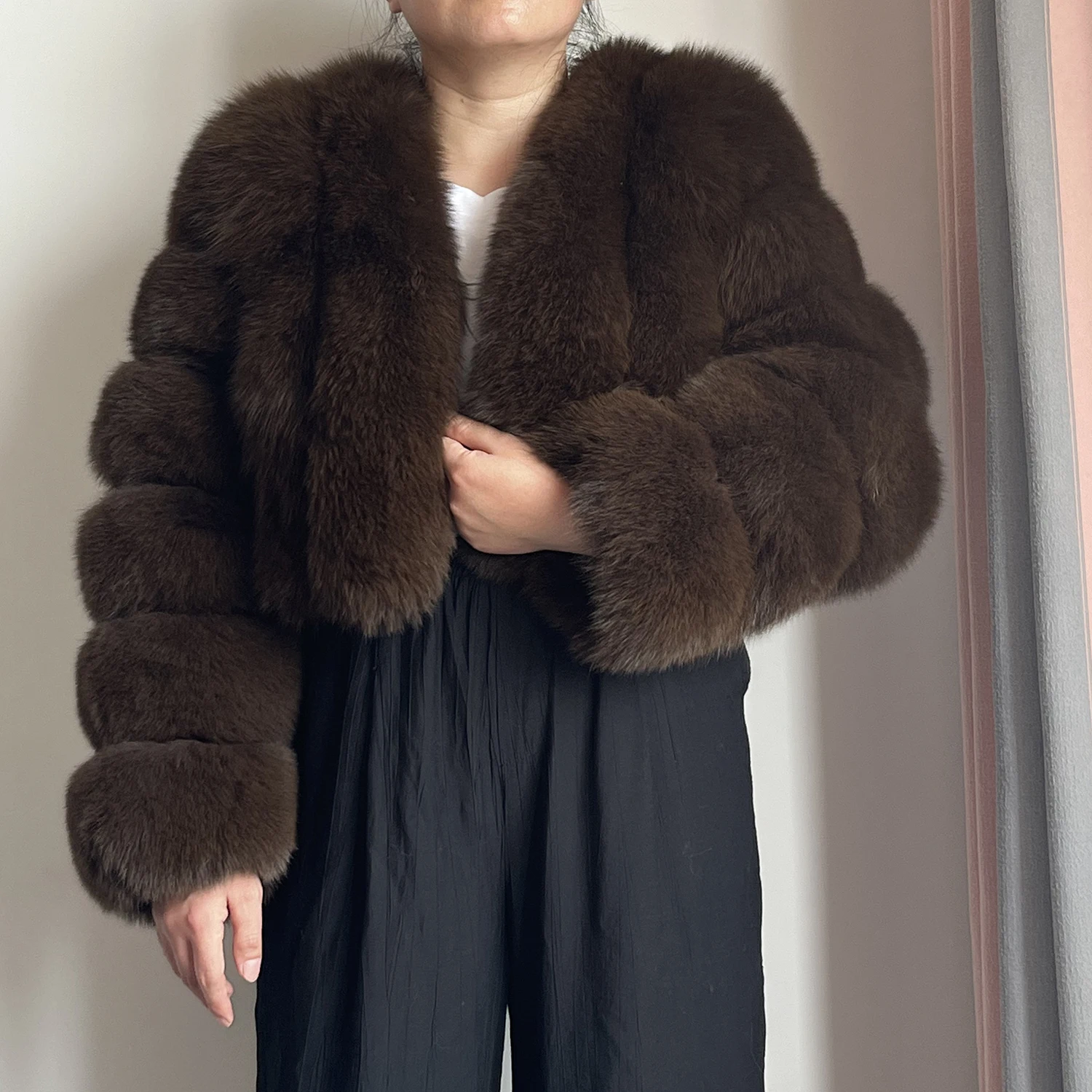 Real Fox Fur Coat for Women Fashion V-neck 42 Cm Short Fur Coat With Real Fox Fur Luxury Autumn Winter Warm Women Fox Fur Coat