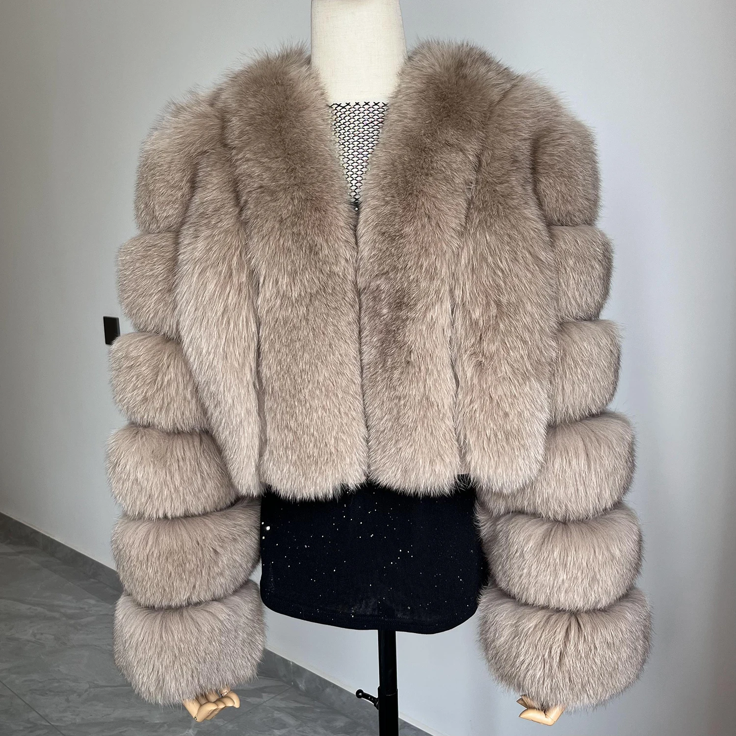 Real Fox Fur Coat for Women Fashion V-neck 42 Cm Short Fur Coat With Real Fox Fur Luxury Autumn Winter Warm Women Fox Fur Coat