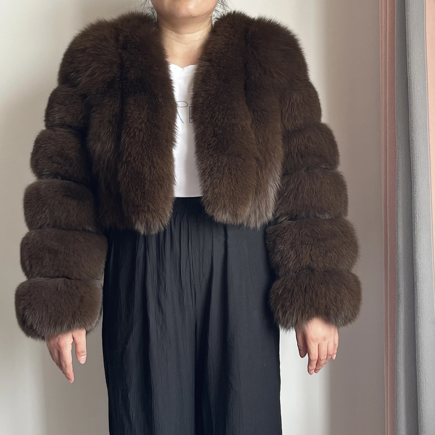 Real Fox Fur Coat for Women Fashion V-neck 42 Cm Short Fur Coat With Real Fox Fur Luxury Autumn Winter Warm Women Fox Fur Coat
