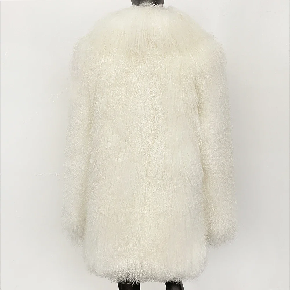 OFTBUY Fashion Warm Mongolian Fur Jacket New Autumn Winter Clothes Women Mid-length Natural Fur Coat Black Real Fur Overcoat