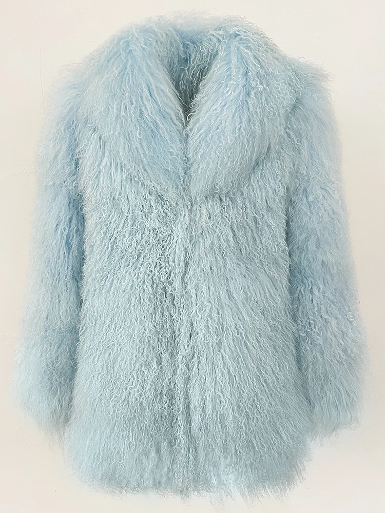 OFTBUY Fashion Warm Mongolian Fur Jacket New Autumn Winter Clothes Women Mid-length Natural Fur Coat Black Real Fur Overcoat