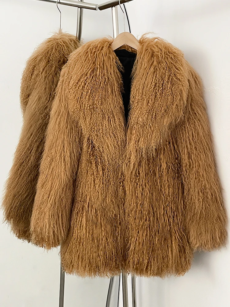 OFTBUY Fashion Warm Mongolian Fur Jacket New Autumn Winter Clothes Women Mid-length Natural Fur Coat Black Real Fur Overcoat