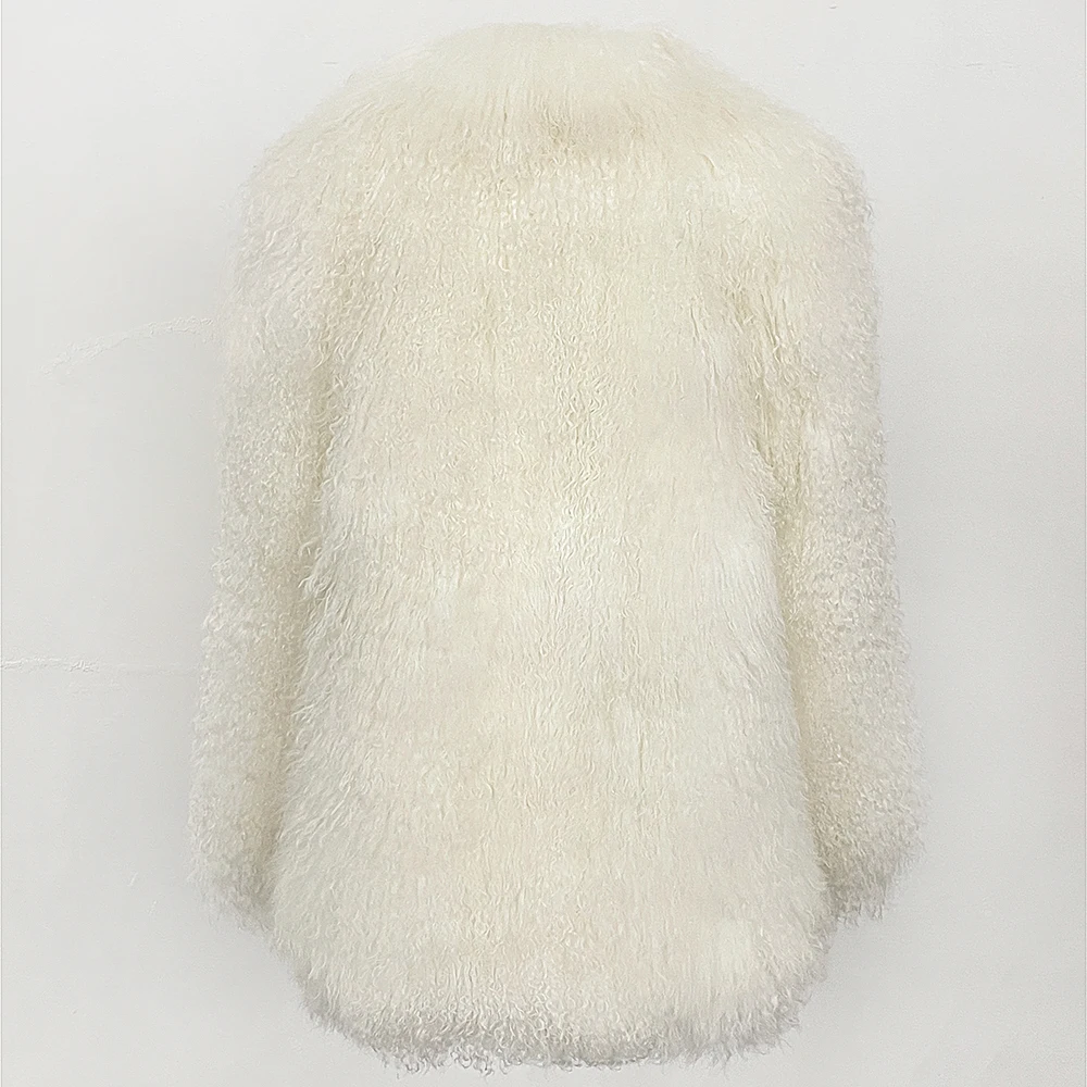 OFTBUY Fashion Warm Mongolian Fur Jacket New Autumn Winter Clothes Women Mid-length Natural Fur Coat Black Real Fur Overcoat