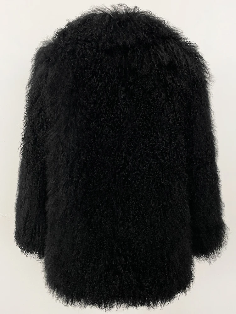 OFTBUY Fashion Warm Mongolian Fur Jacket New Autumn Winter Clothes Women Mid-length Natural Fur Coat Black Real Fur Overcoat