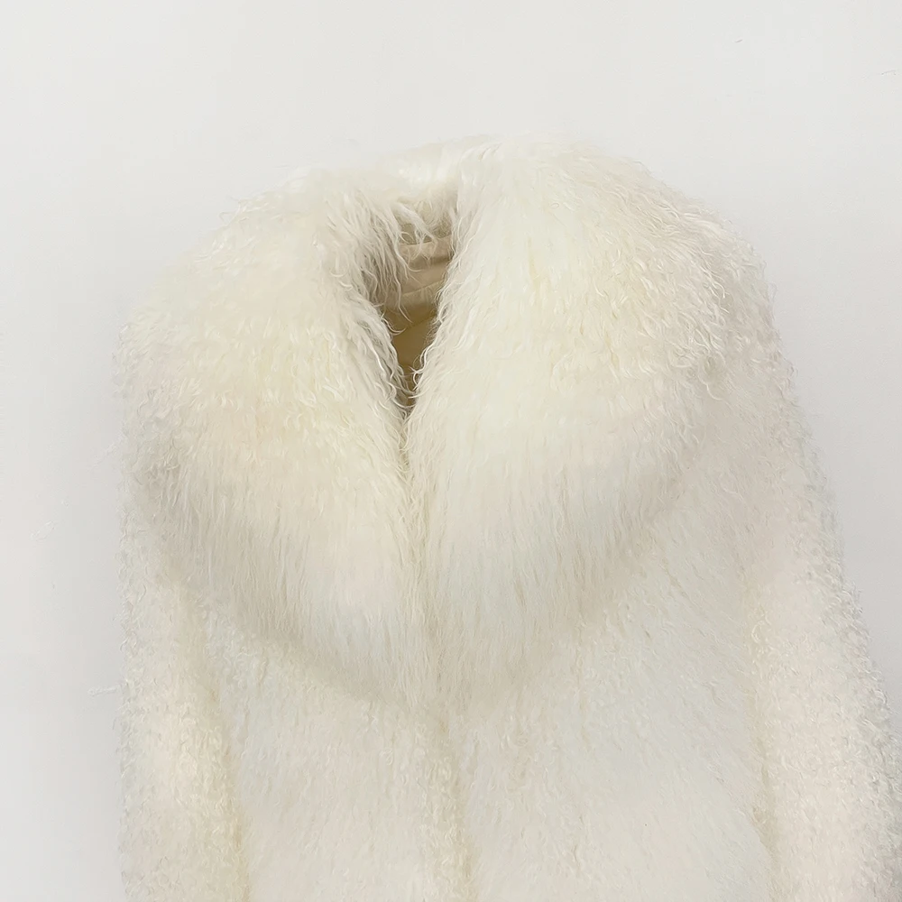 OFTBUY Fashion Warm Mongolian Fur Jacket New Autumn Winter Clothes Women Mid-length Natural Fur Coat Black Real Fur Overcoat