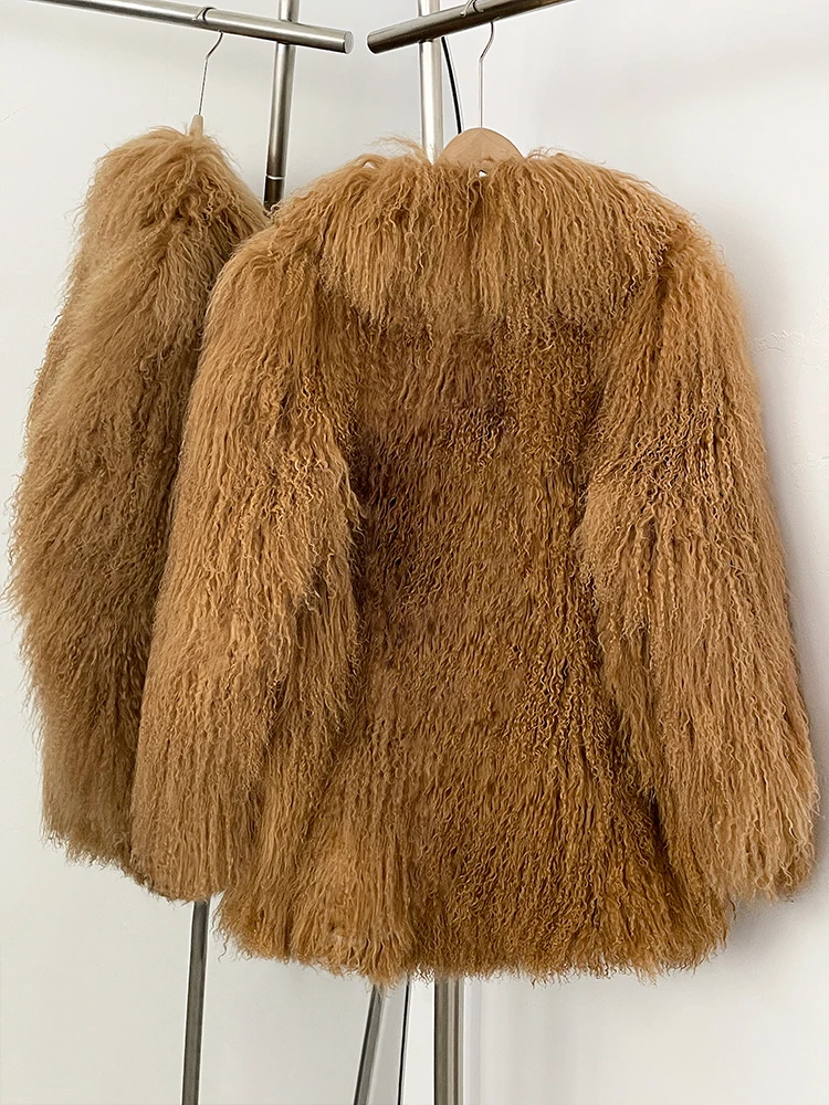 OFTBUY Fashion Warm Mongolian Fur Jacket New Autumn Winter Clothes Women Mid-length Natural Fur Coat Black Real Fur Overcoat