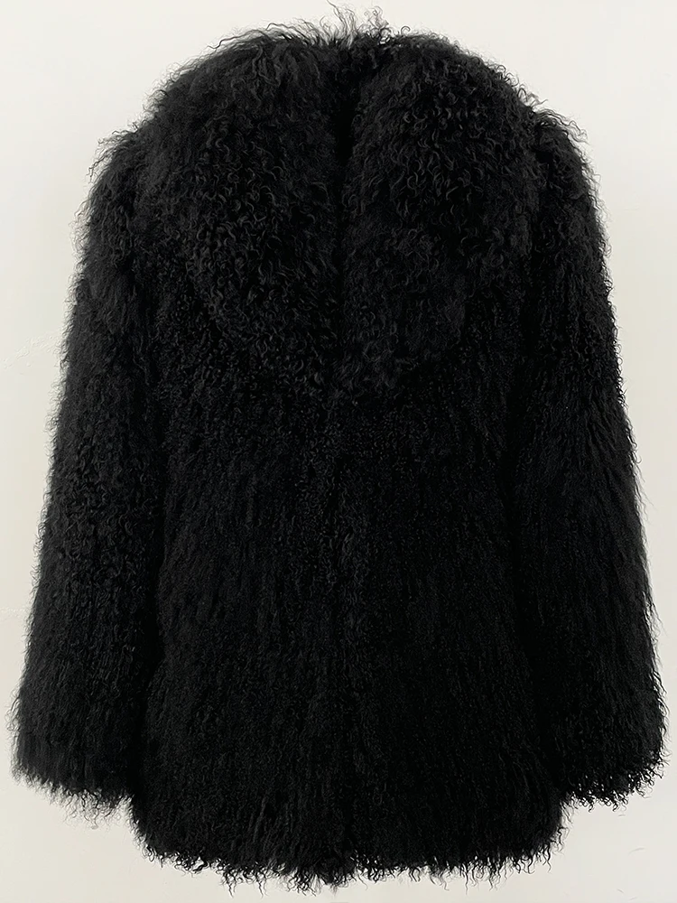 OFTBUY Fashion Warm Mongolian Fur Jacket New Autumn Winter Clothes Women Mid-length Natural Fur Coat Black Real Fur Overcoat